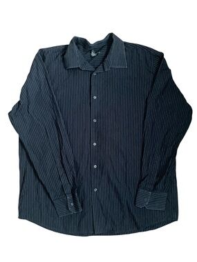 INC International Concepts Black Pinstripe Long-Sleeve Dress Shirt Men’s XXL